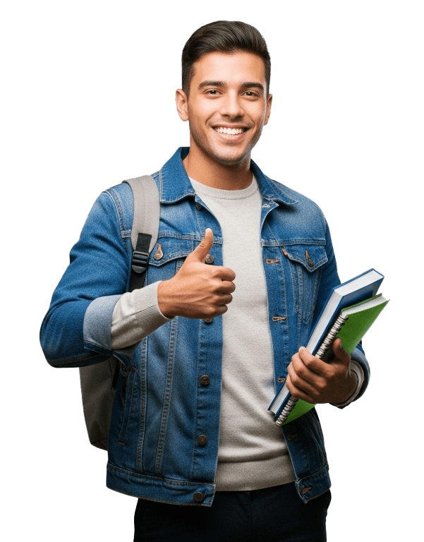Smiling student studying online